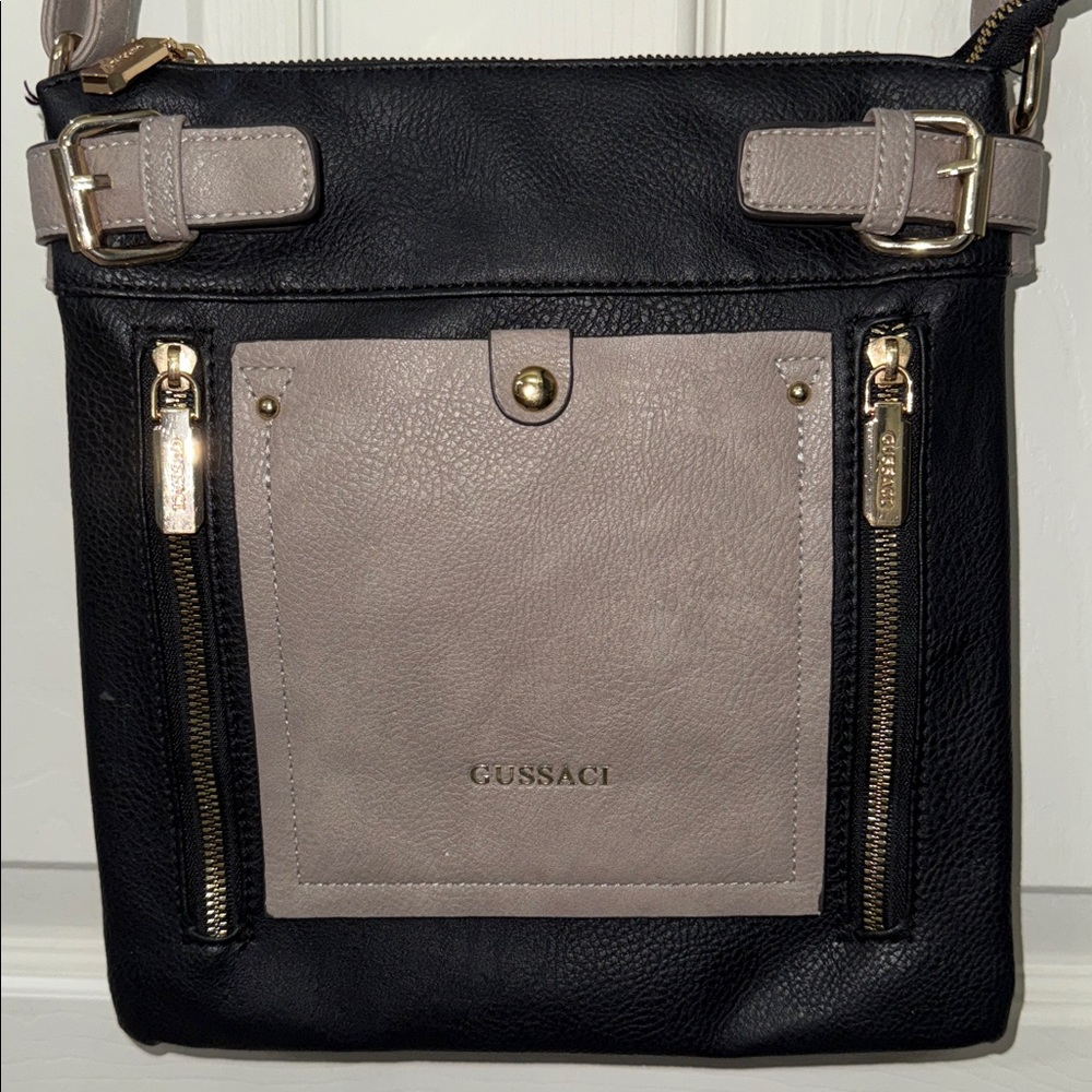 Gussaci Black and Beige Crossbody Bag